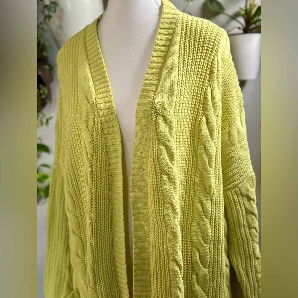 Pink Lily Cable Knit Open Front Cardigan – Lime Yellow – Size S - Picture 2 of 5